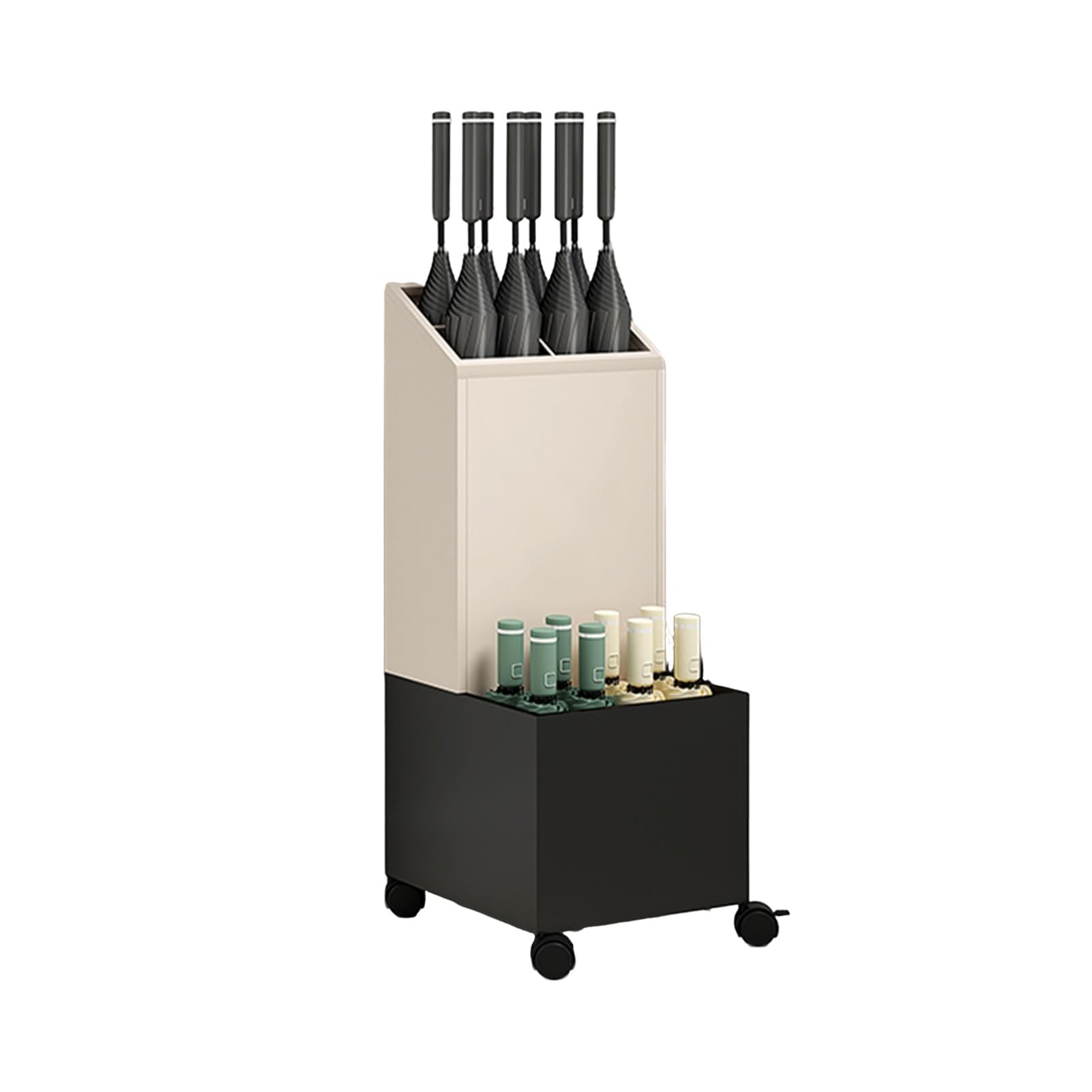 FCXWEVR Rolling Umbrella Rack with Removable Drip Tray - Free Standing nizer for 30 Umbrellas - Perfect for Home Office Hotel Storage (Color1 60x25x24cm)