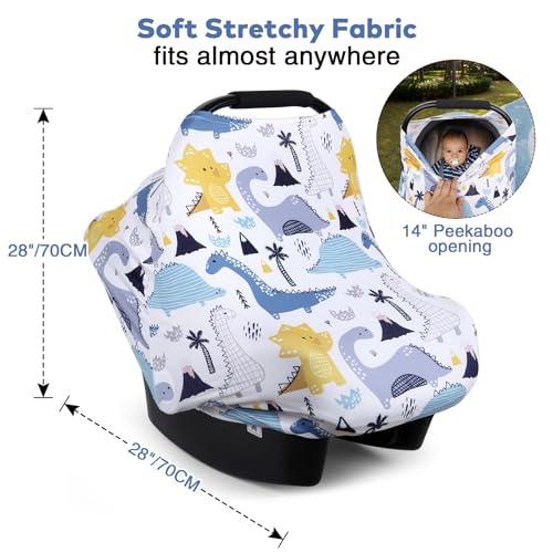 Image of Rquite All-in-1 Car Seat Cover Baby, Carseat Covers for Girl Boy, Stretchy Soft Infant Car Seat Cover, Multi-use Baby Carrier Cover, Car Seat Canopy, Stroller Sun Shade, Nursing Breastfeeding Cover