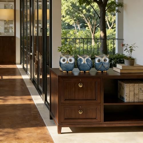 Juego de 3 Búhos Decorativos para Hogar Azul miniatura 3