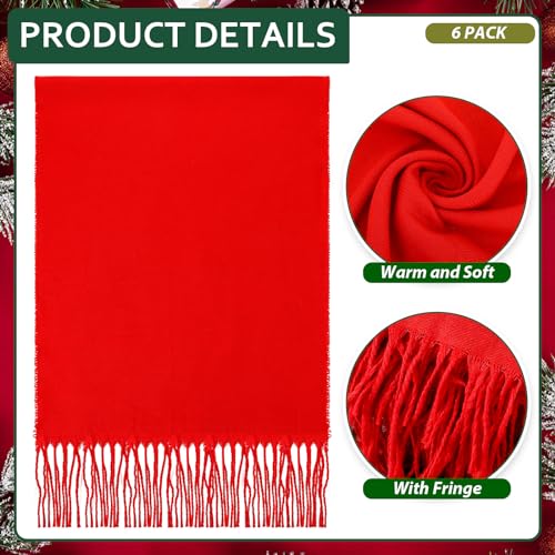 Hicarer 6 Pcs Winter Scarf for Men Women Warm Soft Neck Scarf with Tassel Edge Classic Imitation Cashmere Scarf (Plaid/Red)3