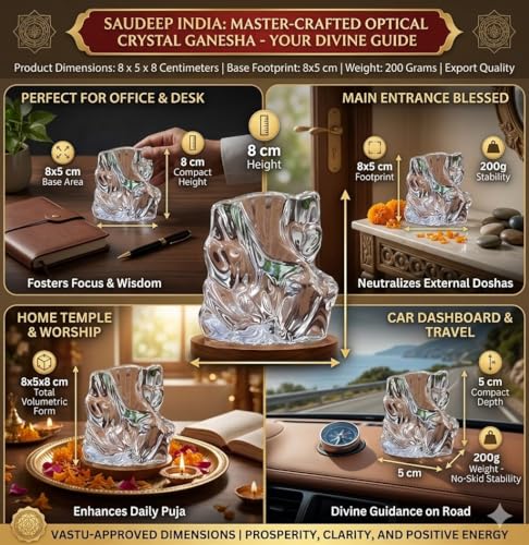 Image of SAUDEEP INDIA Crystal Ganesha Idol for Home Decor | Ganesh Murti for Home Temple, Car Dashboard & Office Desk | Ganpati Figurine Spiritual Showpiece Sculpture for Gifting | 8x8x5 Cm (Regular Quality)