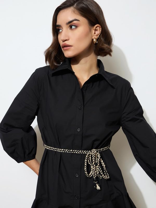 Image of barcino Black Poplin Short Skater Dori-Belt Dress