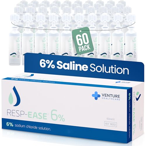 Resp-Ease 6% Sterile Hypertonic Saline Solution for Inhalation via Nebuliser - Helps Clear Airways and Congestion from Lungs - 60 x 4ml Vials - Strong Nebuliser Saline Solution