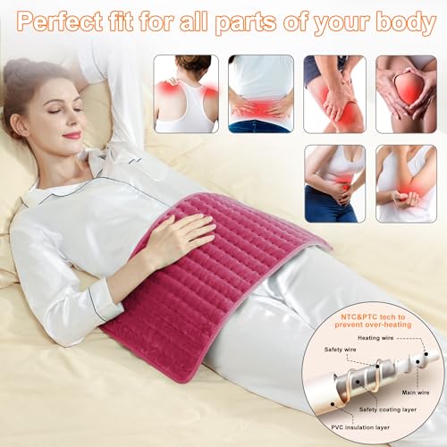 Image of Deepsoon Heating Pad,Electric Heating Pads for Back,Neck,Moist Heating Pad for Abdomen Shoulder Knee Legs,Dry /Moist Heat&Auto Shut Off,Mother's Day Birthday for Men and Women,Burgundy,24x12 Inch