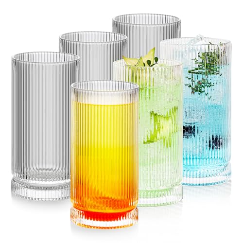 Set of 6 Vintage Style Glass Tumblers, 16 oz