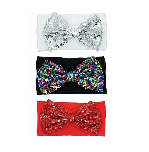 Baby Headbands glitter baby bow, Cheer Bows, Sequin Hair Accessories for Newborn Infant Toddlers.(FD94) (White.Red.Black)