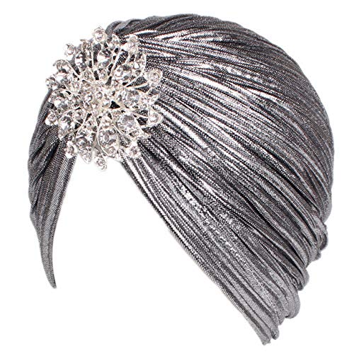 EORUBEVintage Turban Hat with Crystal Brooch Feather Turban Headwraps for 1920s Gatsby Costume Cocktail Party, Brooch Style 1 - Silver, One Size