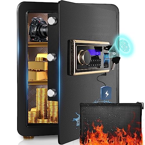 Riddost 2.25 Cub Large Biometric Fireproof Home Safe, Quick-Access Security Safe Box With Fingerprint Lock & Digital Keypad, Safes Fireproof Waterproof For Money Jewelry Document #TOP5