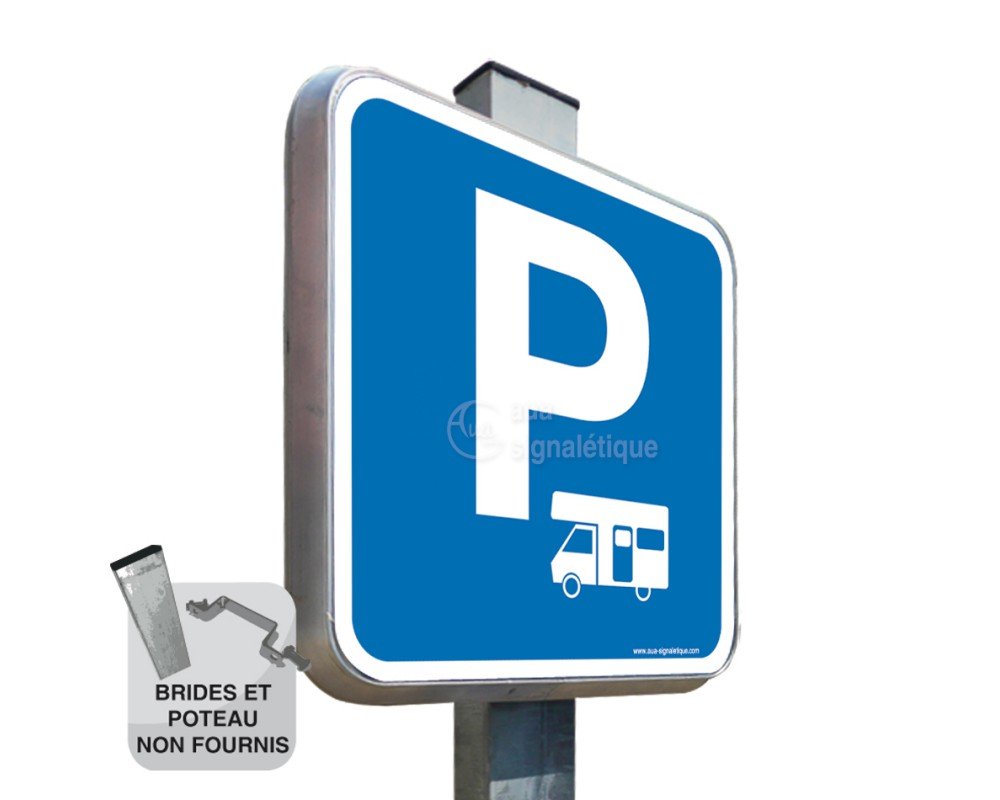 AUA SIGNALETIQUE - Parking Camping Car - Panneau Type Routier Avec Rebord - 350x350 mm alu type routier