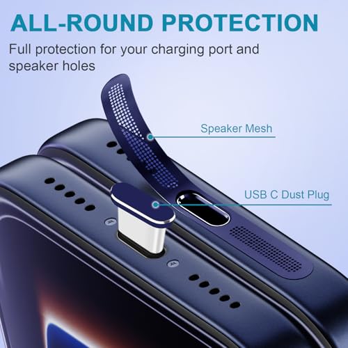 Image of USB C Dust Plug,USB C Port Cover Type C Charging Port Plug Cover Speaker Dust Cover,Accessories for iPhone 17 and 17 Pro (Dark Blue, for iPhone 17 /17 Pro)