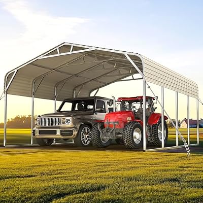ADVANCE OUTDOOR 2 Car Metal Carport, Heavy Duty 20x20 ft Garage Shelter with Pre-Drilled Holes, 30 PSF Snow Load, UV & Rust Resistant for Cars, Boats, Equipment