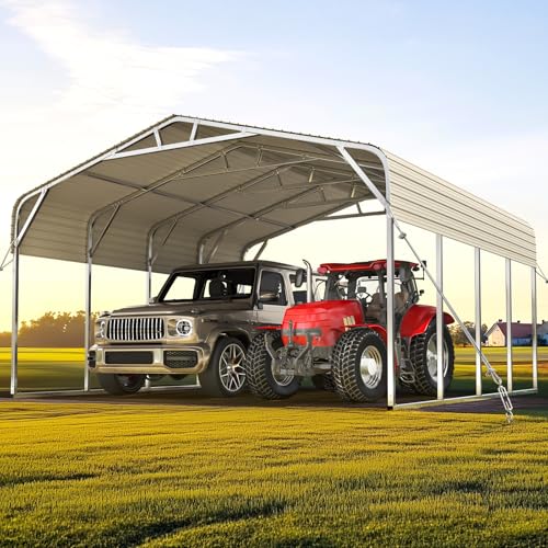 Image of ADVANCE OUTDOOR 2 Car Metal Carport, Heavy Duty 20x20 ft Garage Shelter with Pre-Drilled Holes, 30 PSF Snow Load, UV & Rust Resistant for Cars, Boats, Equipment