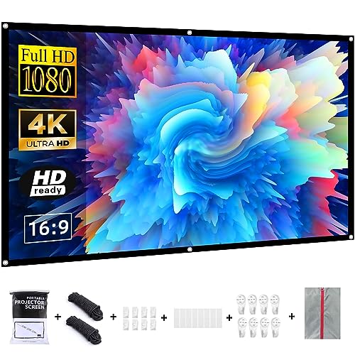 VERCORKIN Beamer Leinwand 60 Zoll,16:9/Faltenfrei/160°/Waschbar/Faltbar,Indoor/Outdoor, Inklusive Nagelhaken und Handtasche (60 Zoll Doppelseitig weiß)