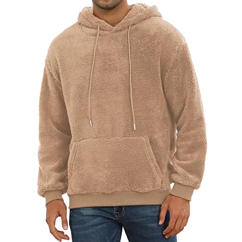 PEGENO Mens Fuzzy Sherpa Hoodie Pullover Sweatshirts Loose Cozy Pocket Long Sleeve Winter Hooded Outwear3