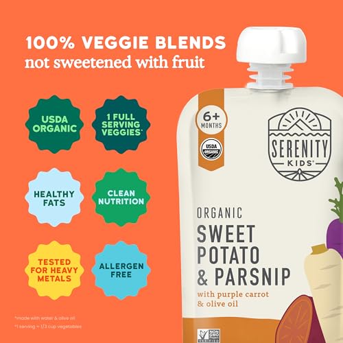 Image of Serenity Kids 6+ Months USDA Organic Veggie Puree Baby Food Pouches | No Sugary Fruits or Added Sugar | Allergen Free | 3.5 Ounce BPA-Free Pouch | Sweet Potato & Parsnip | 1 Count