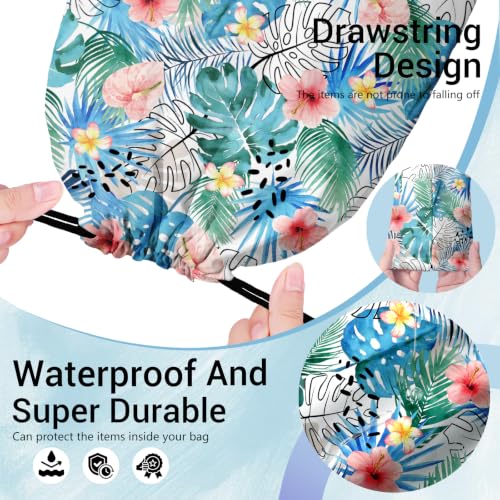 Image of Tropical Blue Leaf Drawstring Bag for Storage Gym Sport Yoga Shoes Pouch