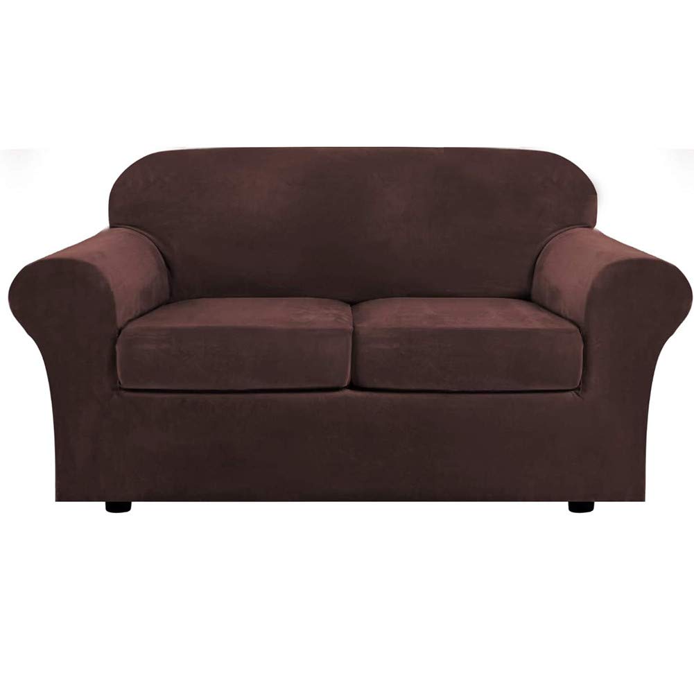 SDYdsgE sofa cover， Plush Velvet Sofa Cover Set Stretch Slipcover Loveseat for 2 Cushion Couch Elastic Bottom(Brown)