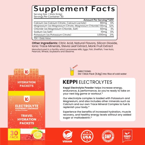 Keppi Electrolytes Hydration Packets 30 Serves | Sugar Free Electrolytes Powder Packets | Made In Usa | Delicious Keto Electrolytes | Electrolyte Powder Mixes Easily | Keto Hydration Pack #TOP4