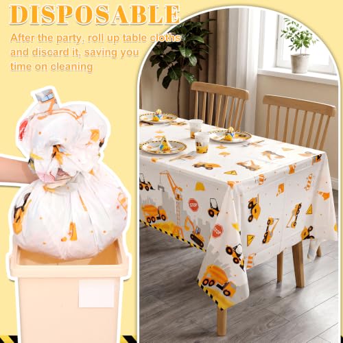 Image of 3 Pack Plastic Construction Tablecloths, Disposable Birthday Tablecloth | 54 x 108 Inch Waterproof Rectangle Truck Excavator Table Covers for Kids Boy Birthday Party Decorations