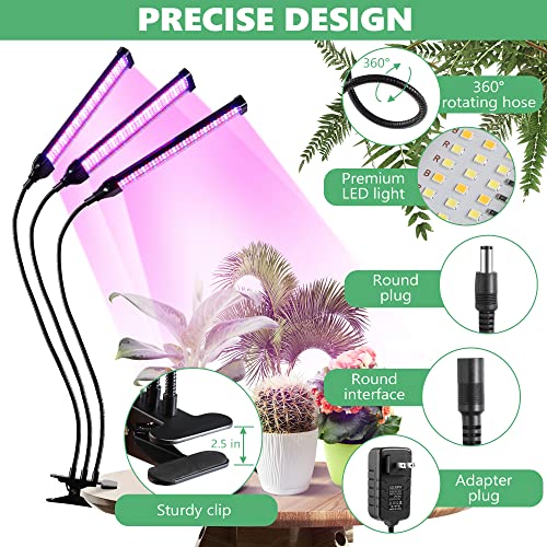 6 Heads Grow Lights For Indoor Plants, 6000K Full Spectrum White Sunlike Light And 3000K Red Blue Led Clip Plant Growing Lamp For Seedling Growing Blooming Fruiting, Auto On/Off Timer 3 9 12H #TOP5