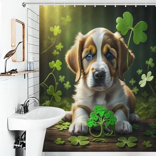 Rideau de douche chien mignon 152x183cm rideau baignoire tissu avec crochets - 6