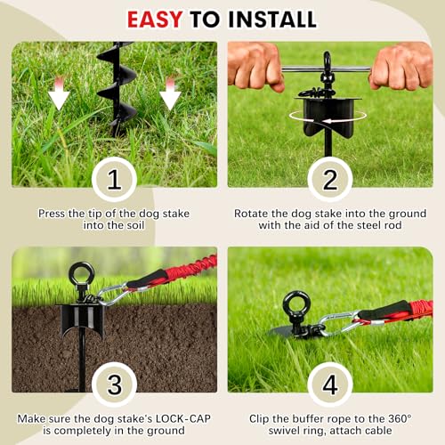 Snagle Paw Dog Tie Out Cable and Stake with Lock-Cap,Heavy Duty 20FT Dog Yard Leash & Stake with Shock Absorbing Bungee Tether,Rust Proof Ground Anchor for Yard, Beach, Camping & Outdoor,up to 360 Lbs by Snagle Paw - Image 7