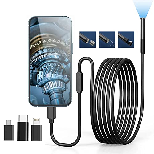 Endoscopio inalámbrico con 6 Luces LED, 3 en 1 Boroscopio Industrial Wi-Fi, 7,9 mm HD 1920P Impermeable cámara de inspección de Serpientes, para OTG Android, iPhone, iPad (3m Cable Rígida)