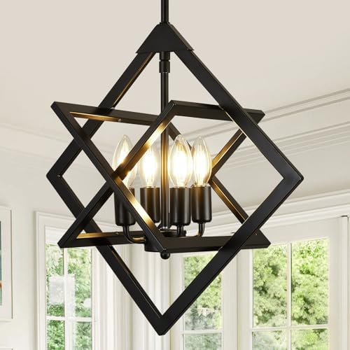 18" Modern Black Chandelier for Dining Room, No Assembly Required 4-Light Dining Room Light Fixture Over Table, Industrial Metal Hanging Pendant Lights Fixture for Kitchen Island, Entryway, Foyer