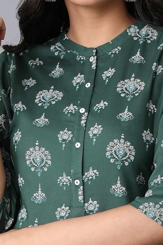 Image of W for Woman Dark Green and Light Green Printed Mandarin Collar Kurta Combo
