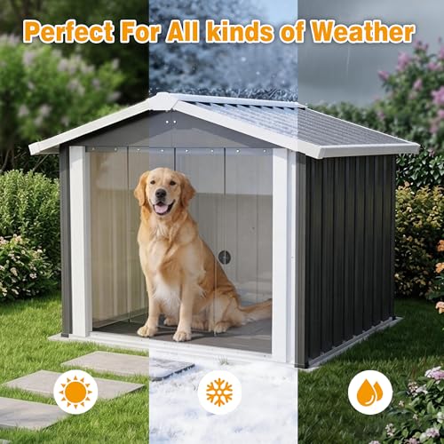 2-in-1 Heavy Duty Metal Dog House for Medium & Large Dogs, Weatherproof Outdoor Indoor Doghouse with PVC Door & Vent, Multi-Function Pet Shelter & Garden Storage Shed(39.7\"x35.8\"x33.3\") - Thumbnail 5