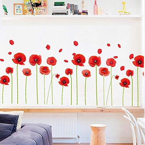 Poppies Sticker Removable Poppy Plant Wall Stickers Decal Stickers Used for Living Room TV Background Bedroom Nursery for Home Decoration, Black, 20x70 cm (Pack of 1)