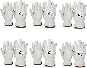 Giorgino Leather Work Gloves Men Pack of 6 Heavy Duty Cowhide Driver Gloves Safety Work Gloves for Gardening & Construction