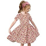 Virmoku Girls Dresses 3-10 Years Kids Floral Dress Short Sleeve Swing Fashion Casual Dresses Summer
