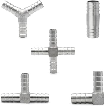 1PC Hose Barb 304 Stainless Steel T L Y Type Cross Three Way 6 8 10 12 14 15 16 19 20 25 32mm Pipe Fitting Connector Hose Tail Barb SS304T Type,38mm
