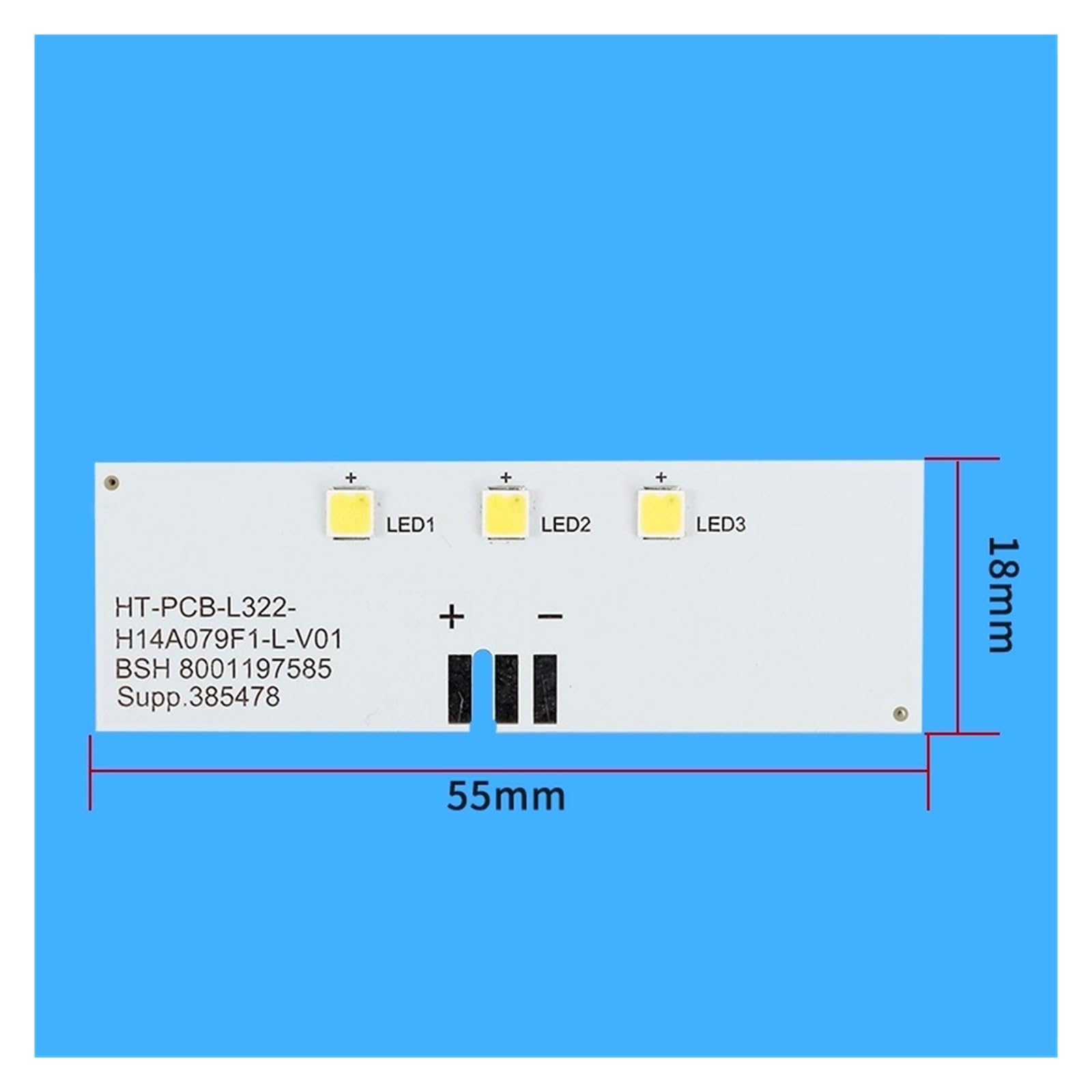 Wymienne oświetlenie LED do lodówki, Taśma świetlna LED do lodówki BSH8001197585 HT-PCB-L322-H14A079F1-L-V01 DC12V 3 diody LED 55mm x 18mm