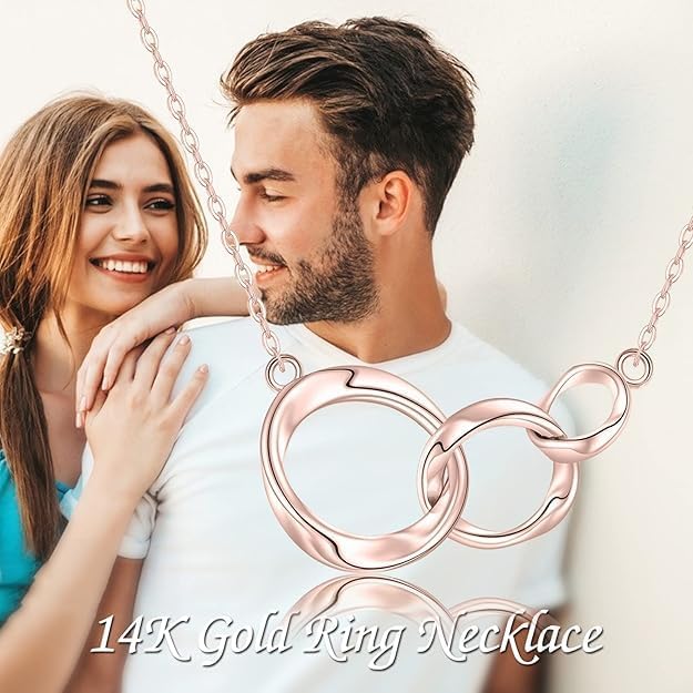 14K Gold Interlocking Circle Necklace for Women, Yellow/White/Rose Gold Three Circle Generation Necklace Three Sister Birthday Christmas Mothers Day Gift for Her Mom Nana Sister, 16+2 Inch - Image 2