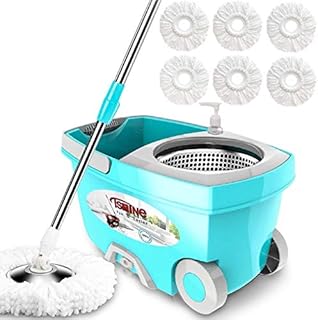 Tsmine Spin Mop Bucket System Stainless Steel Deluxe 360 Spinning Mop Bucket Floor