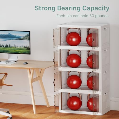Image of UAMFURI 448QT Lockable Storage Bins with Lids - Stackable Storage Cabinet with Doors and Wheels, Collapsible Plastic Organizer and Containers for Bedroom Dorm Office Garage, 4 Pack Cubes | Stackable Organizer with Doors & Wheels, Foldable Containers for Bedroom, Dorm, Office & Garage Storage