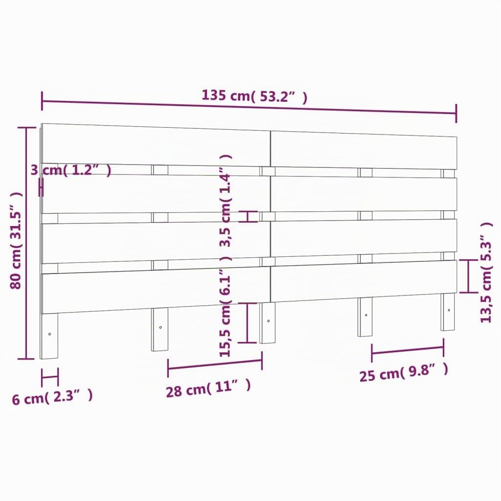 vidaXL Cabecero de Cama Cabezal Dormitorio Estructura Habitación Mobiliario Muebles Decoración Adorno Madera Maciza de Pino 135x3x80 cm