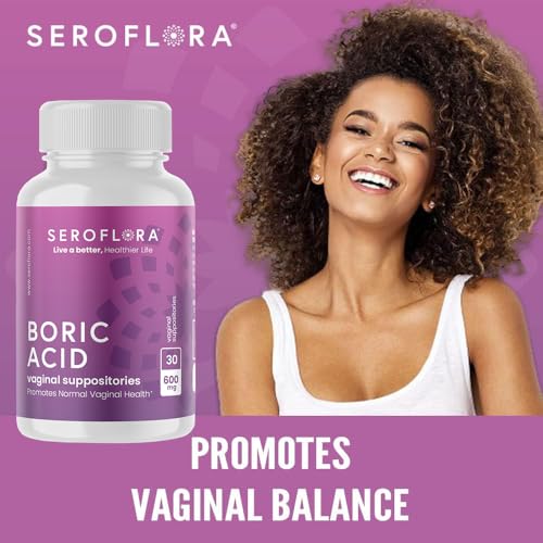 Seroflora Boric Acid Vaginal Suppositories 600 mg 30 Capsules - Boric Acid Pills for Women - Vaginal Health pH Balance for Women - Supports Vaginal Odor Control. Made in USA.