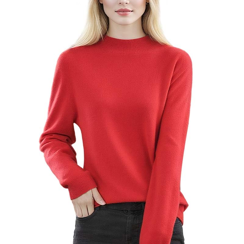 Womens Merino Wool Cashmere Sweater, Crew Neck Long Sleeve Soft Pullover Knit Half Turtleneck Warm Top Fall Jumper