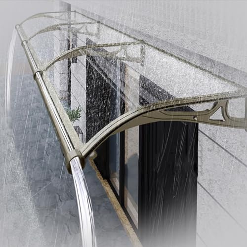 GJZQDKX Transparent Polycarbonate Door Canopy Window Rain Shelter Cover Roofing Canopies Awning Curved Canopy with Aluminium Bracket for Outdoor Patio Champagne 100x230cm/39 x91