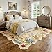 FMFUNCTEX 5x7 Floral Washable Area Rug Beige Neutral Vintage Flower Botanical Cottage Boho Cream Scalloped Soft Non Slip Low Pile Large Indoor Thin Carpet for Living Room Bedroom Dining Room Nursery