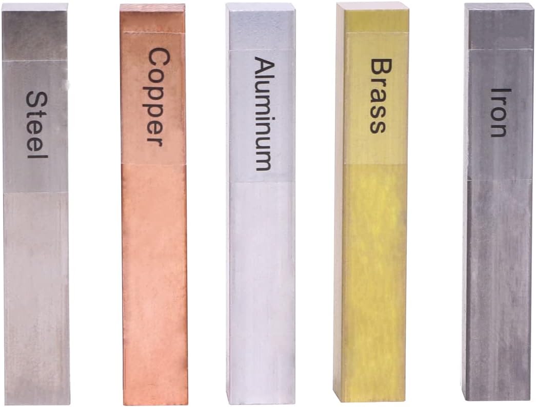 5Pcs Metal Block Set-Brass, Copper,Iron,Steel & Aluminum for Density Investigation,Specific Gravity,Collectible,Specific Heat Experiment