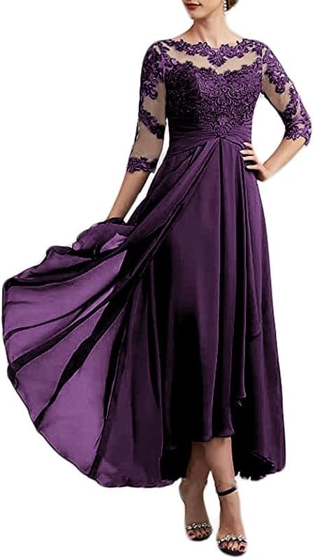 Women's 3/4 Sleeves Mother of The Bride Dresses Lace Chiffon Formal Dress  Evening Party Gown for Wedding Plum, Plum, 4: Buy Online at Best Price in  UAE - Amazon.ae