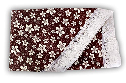 Image of The Furnishing Tree Round Shaped WxL 72x72 Inch 8 Seater Table Cover Floral Pattern Brown White, Waterproof PVC