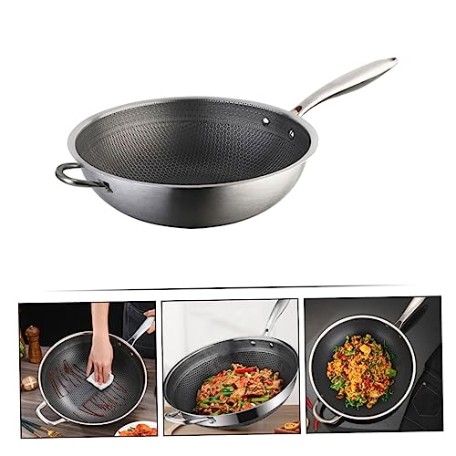 Wok de acero inoxidable doble mango STOBAZA diseño panal miniatura 6