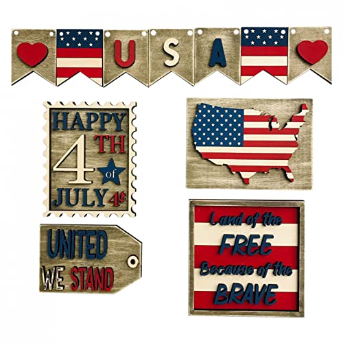 Patriotic Tiered Tray Decor Independence Day Tiered Tray Decor,4Th Of July Tray Decor With American Flags,Wooden Mini Sign Tiered Tray Decors Set For Home Farmhouse Memorial Day Veterans Day Decor #TOP4
