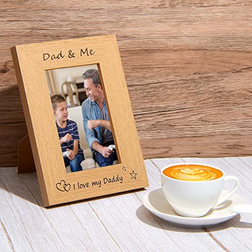 Photo Gifts for Dad 4 x 6 Inch I Love My Dad Photo Frame Daddy and Me Wooden Photo Frame with DIY Wooden Heart Embellishments for Christmas Father's Day Birthday Gift Supplies