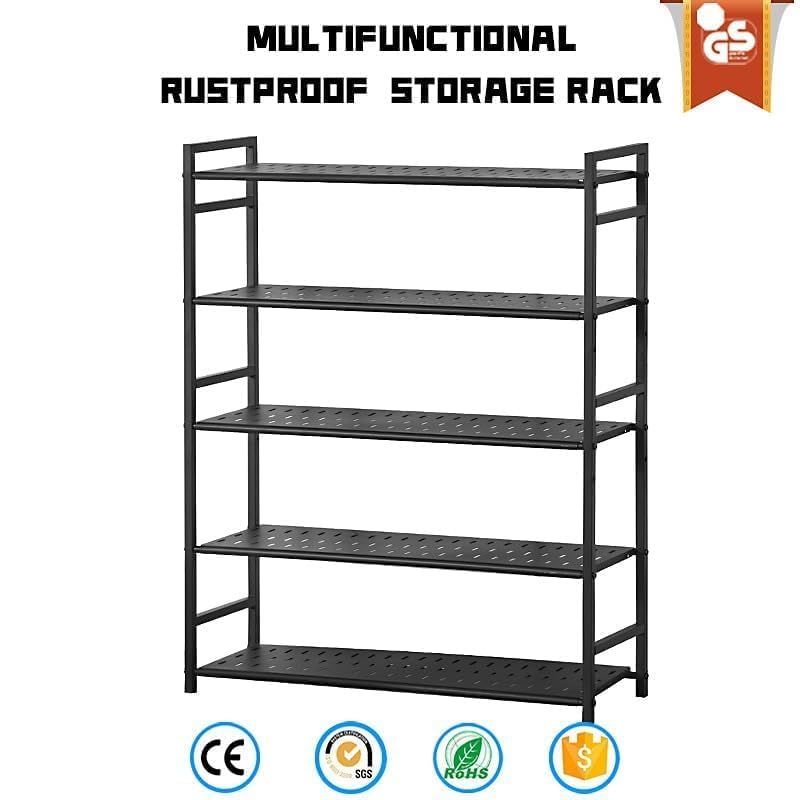 Image of 5 Tier Metal Shoe Rack for Entryway, Shoe Storage Organizer, Multi Layer Shoe Stand, Heavy Duty Shoe Shelf for Home, Bedroom, Closet & Living Home (Black, 5-Tier)
